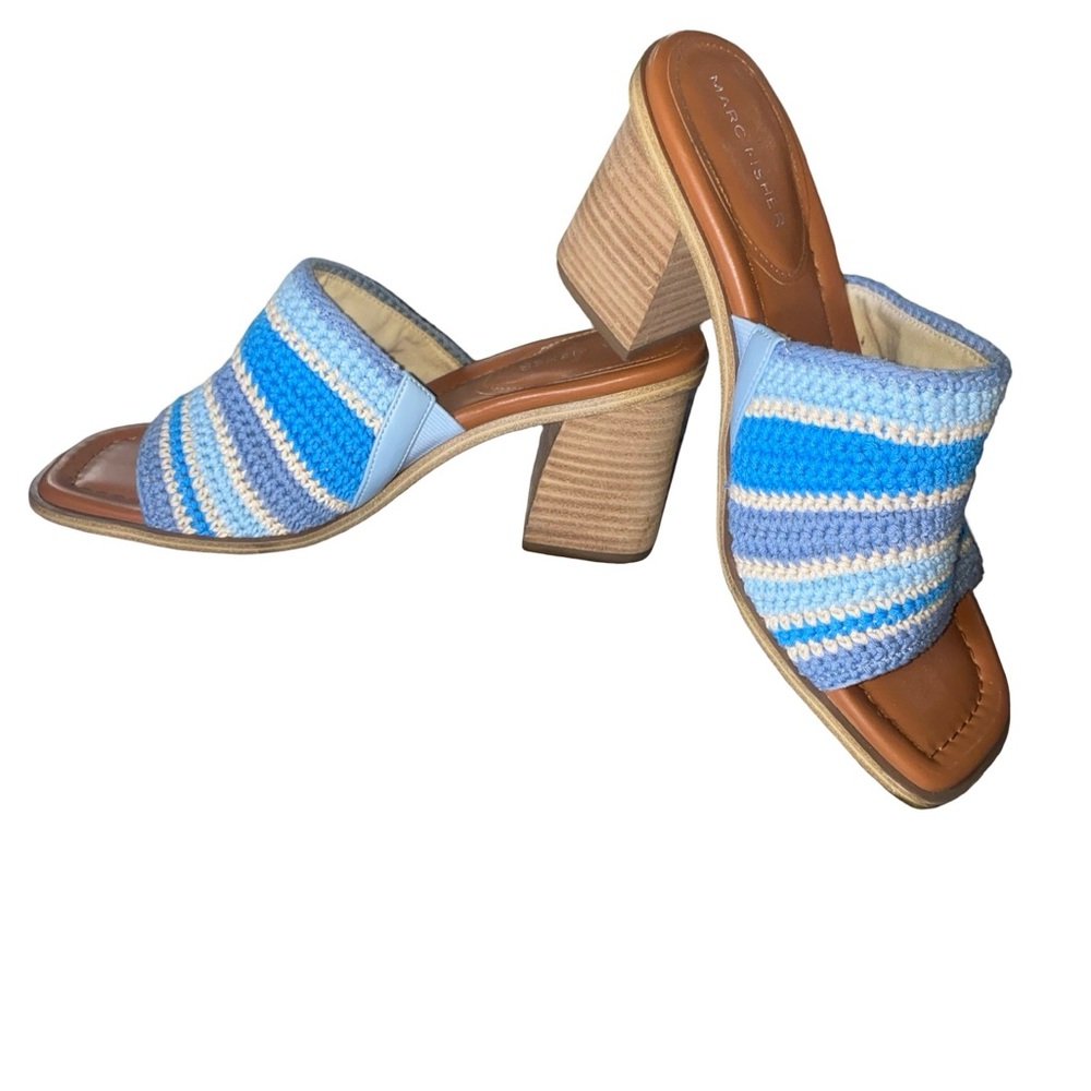 Marc Fisher Blue and White Striped platform sandals size 8.5 - Picture 7 of 9